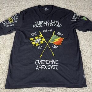 GUESS‎ Men's Racer Flag Tee La-Div Race Club, Jet Black Embroidered Size Medium